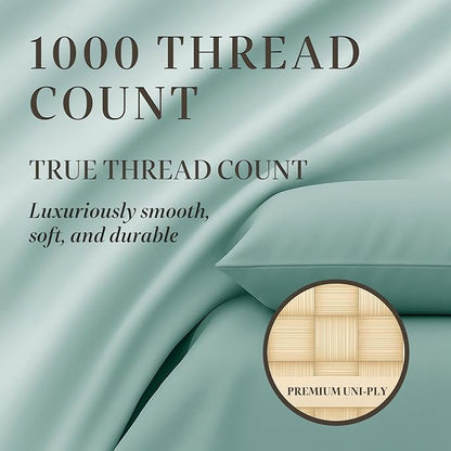 Hyde Lane Luxury 1000 Thread Count 100% Cotton Sheets | Very Soft & Thick - Fits Upto 20" Mattress | Sateen Weave Bed Sheets 18" Deep Pocket- 4 PC Sheet Set (Grey Mist, Queen)