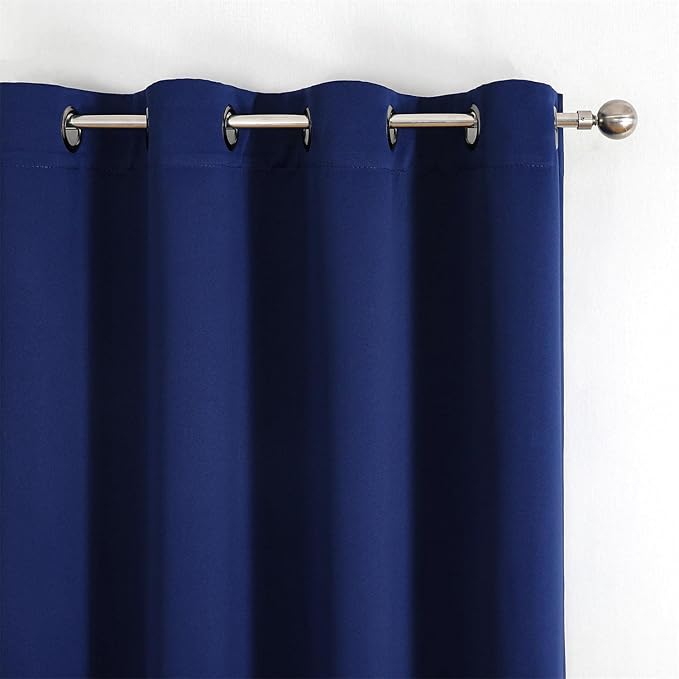 MIUCO 1 Pair Thermal Insulated Grommet 52-Inch-by-84-Inch Blackout Window Curtain Panels with 2 Tie Backs, Navy Blue
