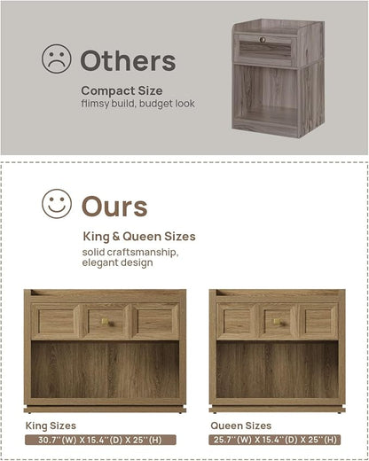 SICOTAS 31" Wide Nightstands Set of 2, Large Night Stands with Drawer, Oversized King Size Nightstand Bedside Table for Bedroom, Farmhouse End Side Table Set of 2 (Brown Oak, 31-Inch)