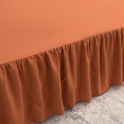 Bed Skirt Queen Size Ruffled Bed Skirt with Split Corners, 16 Inch Drop Dust Ruffle Bed Skirts with Platform, Terracotta