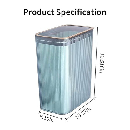 Transparent Trash Can, Bathroom Trash Cans with Lids, 2.6 Gallon Garbage Can for Bedroom, Office, Plastic Slim Waste Basket with Press Top Lid, 10L Clear Trash Bin for Home, Kitchen (Blue)