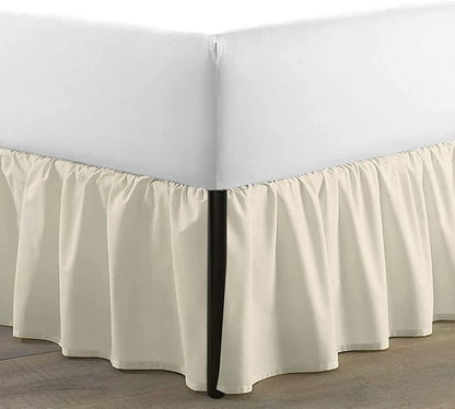 SKY BEDDINGS - Full Size Ruffled Bed Skirt with Split Corners - 16 Inch Drop Dust Ruffle Bed Skirt with Platform Three Sided Coverage - 100% Microfiber, Ivory