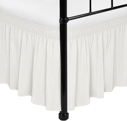 Biscaynebay Wrap Around Bed Skirts with Split Corners for Twin/Twin XL Beds 18" Drop, Ivory Adjustable Elastic Dust Ruffles Easy Fit Wrinkle Resistant Silky Luxurious Fabric Machine Washable