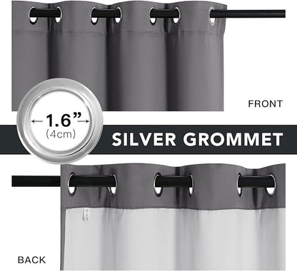 RYB HOME Soundproof & Dust Particle Filtering Curtains Blackout Window Treatment for Bedroom Living Room Divider Nursery Daytime Sleeping Patio Door, Grey, W52 x L 102 inch, 2 Panels