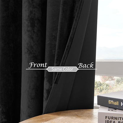 SMILETIME Black Crushed Velvet Curtains 52x90 inch Luxurious Thermal Insulated Soundproof Drapes for Living Room Bedroom Office Soft and Durable Light-Filtering Window Treatments, 2 Panels