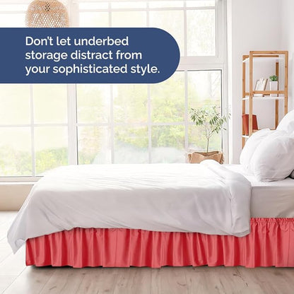 Wrap Around Dust Ruffle Bed Skirt - Red - for King Size Beds with 21 Inch Drop - Easy Fit Elastic Strap - Adjustable Pleated Bedskirt w/Brushed Fabric - Wrinkle Free - for Women, Men, Kids & Teens