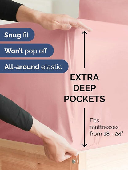 Extra Deep Queen Sheet Set - 6 Piece Breathable & Cooling Sheets - Hotel Luxury Bed Sheets Set - Easy & Secure Fit - Soft, Wrinkle Free & Comfy Sheets Set - Baby Pink Sheet Set with Extra Deep Pockets