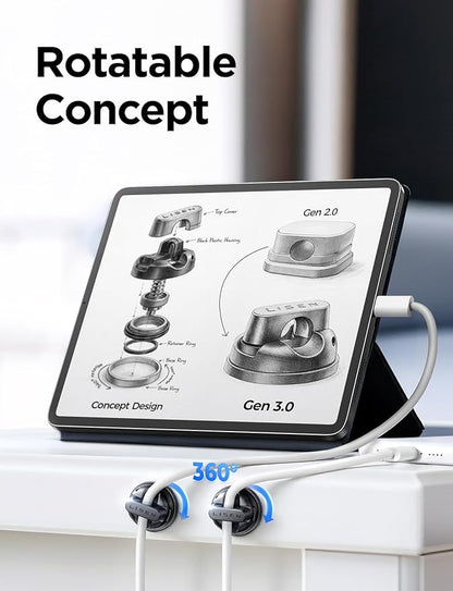 6-Pack Rotatable Cord Holder for Nightstand, LISEN 360°Rotating Magnetic Clips, No-Residue Strong Adhesive Cord Organizer for Desk, Cable Hider for Home, Office, Car, Cubicle Accessories