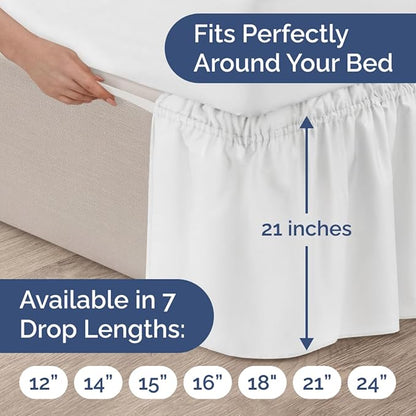 Wrap Around Dust Ruffle Bed Skirt - White - for Full Size Beds with 21 Inch Drop - Easy Fit Elastic Strap - Adjustable Pleated Bedskirt w/Brushed Fabric - Wrinkle Free - for Women, Men, Kids & Teens