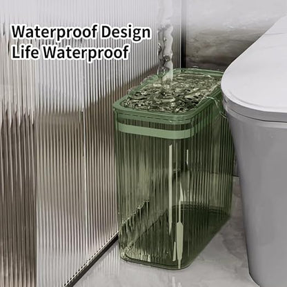 Transparent Trash Can, Bathroom Trash Cans with Lids, 3.5 Gallon Garbage Can for Bedroom, Office, Plastic Slim Waste Basket with Press Top Lid, 15L Clear Trash Bin for Home, Kitchen (Green)