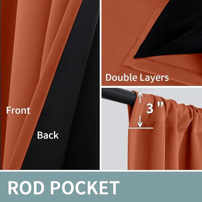 BGment Terracotta 100% Blackout Curtains for Bedroom, Fall Full Room Darkening Noise Reducing Living Room Curtains 63 Inch Length, Thermal Insulated Rod Pocket Window Drapes 2 Panels, 52 Inch Wide