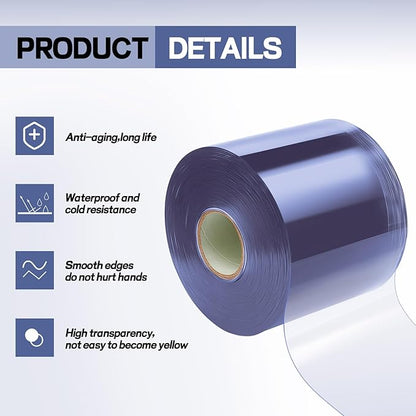 Moukeren Plastic Door Curtain for Winter 75 ft x 8 Inch Thermal Insulated Garage Door Strip Curtains Smooth Waterproof Clear PVC Strip Curtain for Warehouse Freezer Garage, 0.08" Thickness(Classic)