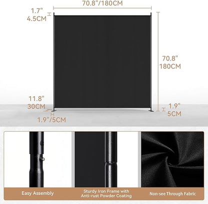 C-Hopetree 1 Panel Room Divider, 6 Ft Tall Indoor Folding Privacy Screen, Portable Partition Separator, Freestanding Separation Temporary Wall for Office, Bedroom, 71" W X 71" H, Black