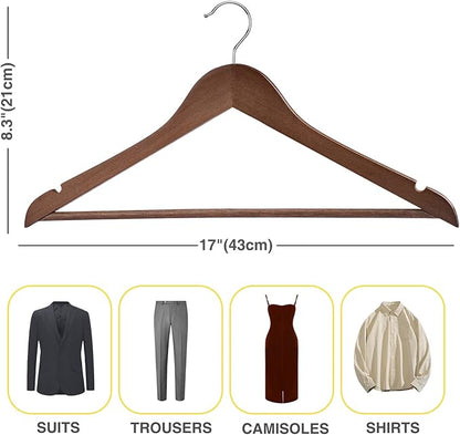 Wooden Hangers - 30 Pack - Clothes Hanger for Daily Used,Heavy Duty Wood Hangers with Precisely Cut Notches,Coat Hanger for Closet, Clothes Hangers for Shirt Suit Dress (Walnut)