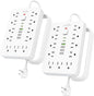 2 Pack 6 FT Flat Plug Surge Protector Power Strip,11 Multiple AC Outlets with 6 USB Ports (2 USB C), 6 Feet Extension Cord, 1250W/10A, One Touch Switch Button, 17 in 1 Compact powerstrip