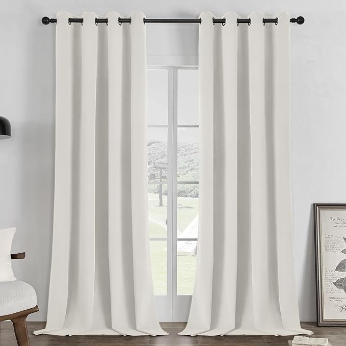 Joydeco White 100% Blackout Curtains 90 Inch 2 Panels, Luxury Thermal White Velvet Curtains for Bedroom Living Room, Soundproof Blackout Window Drapes, Grommet Top (52W x 90L)