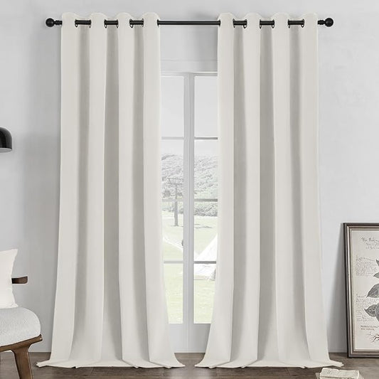 Joydeco White 100% Blackout Curtains 90 Inch 2 Panels, Luxury Thermal White Velvet Curtains for Bedroom Living Room, Soundproof Blackout Window Drapes, Grommet Top (52W x 90L)