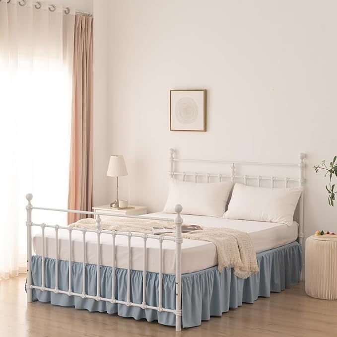 Bed Skirt King Size Ruffled Bed Skirt with Split Corners, 18 Inch Drop Dust Ruffle Bed Skirts with Platform, Gathered Style, 100% Microfiber, Grayish Blue