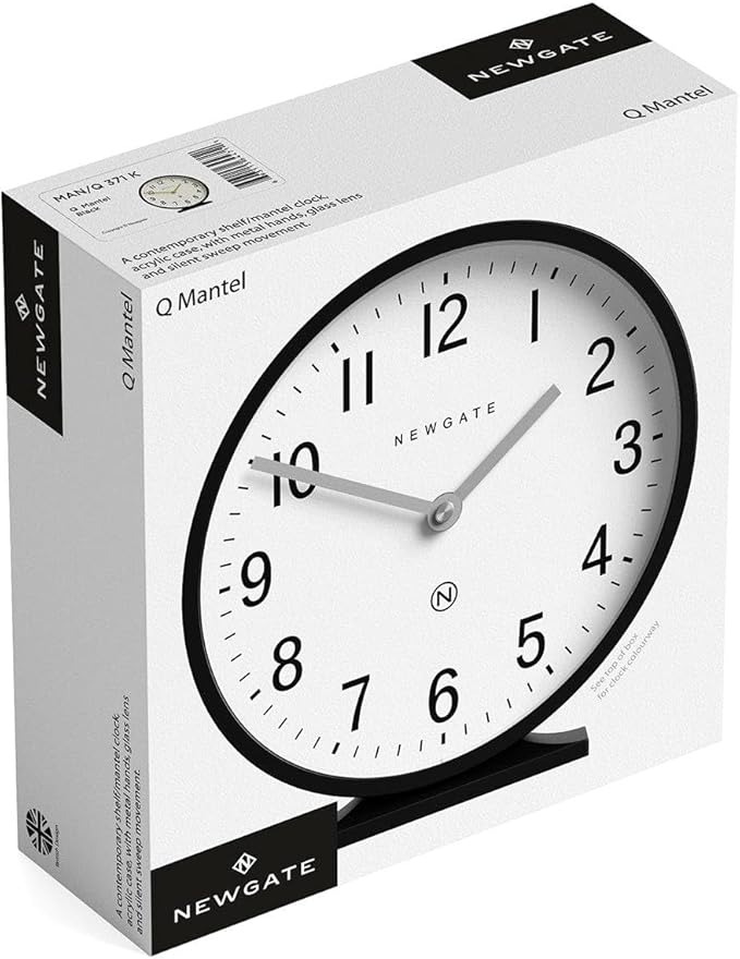 NEWGATE® Q Mantel Clock | Modern Classic Round Mantel Clock | Clockwork Gray | Contemporary Style for Mantel, Desk, Table, Shelf or Bedside