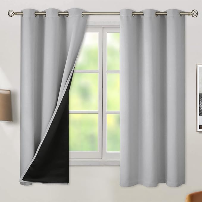 BGment Light Grey Blackout Curtains for Bedroom - Black Out Curtains 63 Inch Long Thermal Insulated Grommet Total Room Darkening Window Drapes for Living Room, 2 Panels, 42 x 63 Inch