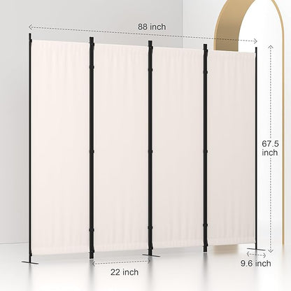 Room Divider, 4 Panel Folding Privacy Screen, 88” Portable Separating with 3 Metal Feet, Partition Room Dividers, Lightweight Freestanding Wall Divider Screen for Office Bedroom Hospital(White)