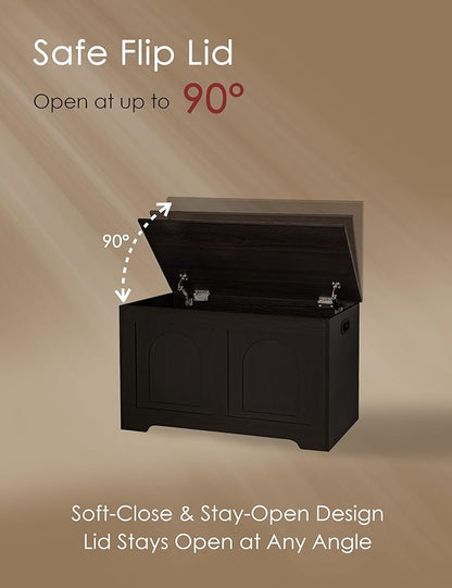 DINZI LVJ Storage Chest, 31.5”Wooden Toy Box with 2 Safety Hinges, Entryway Storage Bench with Flip-Top, Sturdy Storage Trunk for Living Room, Bedroom, Easy Assembly, Espresso