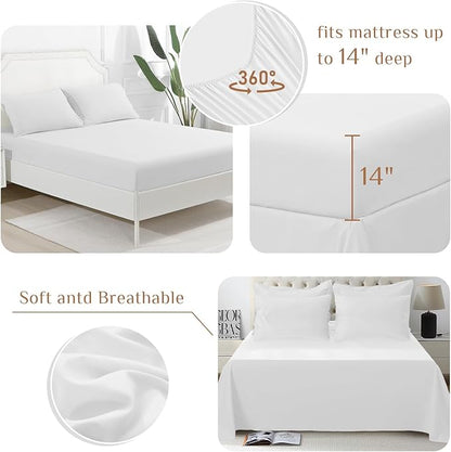 JOLLYVOGUE King Comforter Set, Ultra-Soft Bed in a Bag King Size 7 Pieces, Oeko-TEX Certified Bedding Set with Down Alternative Comforter, Sheets, Pillowcases & Shams, White