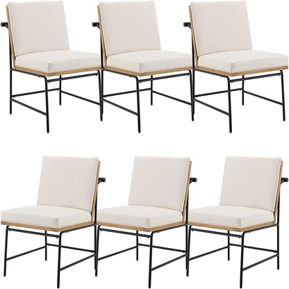 Modern Dining Chairs Set of 6, Comfy PU Leather Side Chairs Upholstered with Backrest Black Metal Legs for Dining Room Living Room, Beige