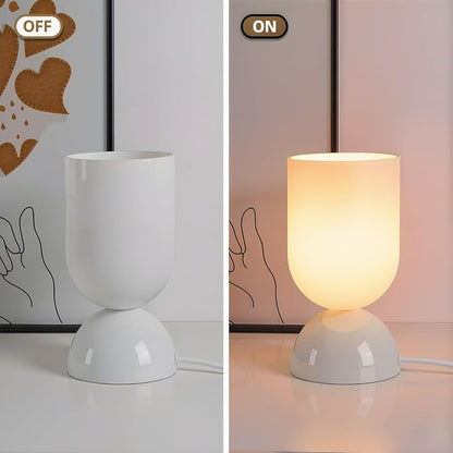 8.9" Modern Glass Table Lamp for Living Room, Dimmable Desk Lamps for Bedroom, UL Listed Nightstand Lamp with Dome Base, End Table Lamps for Home, Side Tables, College Dorm, Office, Glossy White