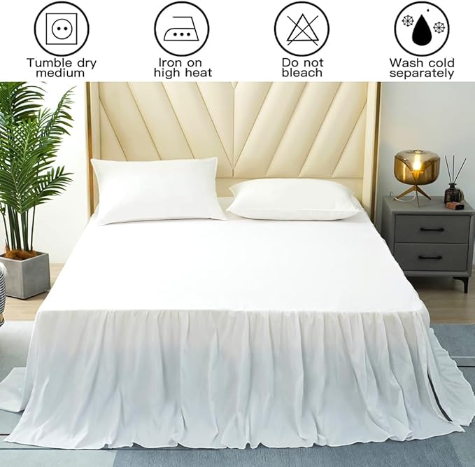 TSUTOMI Bed Skirt Twin Size Ruffled Bed Skirt with Split Corners, 22 Inch Drop Dust Ruffle Bed Skirts with Platform, Gathered Style, 100% Microfiber,White