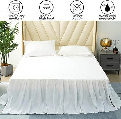 TSUTOMI Bed Skirt Twin Size Ruffled Bed Skirt with Split Corners, 22 Inch Drop Dust Ruffle Bed Skirts with Platform, Gathered Style, 100% Microfiber,White
