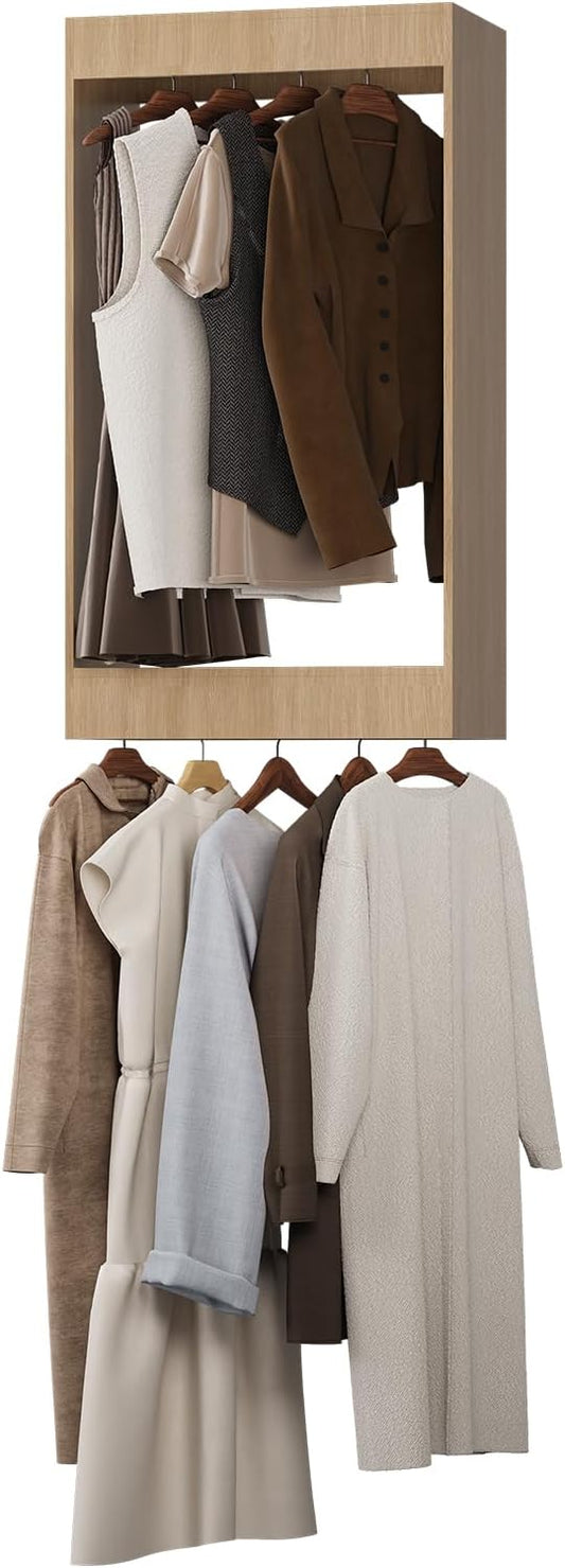 Double Hanging Closet Unit, Modular Closet System, Wood Closet System Organizer with Storage for Walk In Closets, Clothing Rack Wardrobe Closet for Hanging Clothes, Bedroom, Wood, 19.5"W
