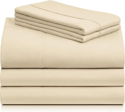 LuxClub 5 PC Split King Sheet Set, Deep Pockets Wrinkle Free Cooling Bed Sheets Hotel Bedding for Women, Men, Includes 2 Fitted Sheet, 1 Flat Sheet and 2 PillowcasesCream
