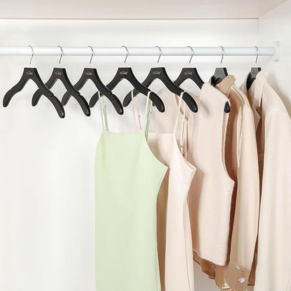 TOPIA HANGER Wooden Coat Hangers 24 Pack, Premium Wood Suit Sweater No Shoulder Bump Hangers, 360° Swivel Hook and Cut Notches Clothes Hangers for Sweater, Hoodie, Shirts, Jackets, Dress, Black CT85B