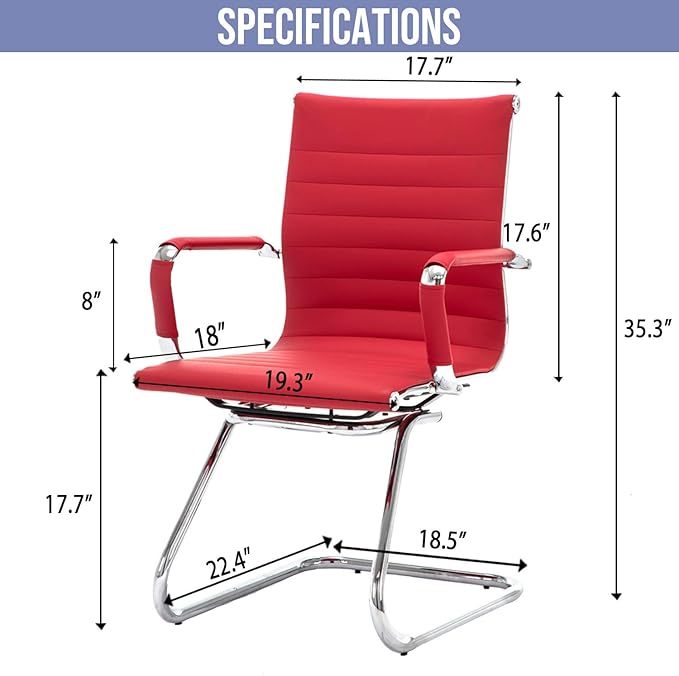 Wahson Office Guest Chairs Set of 10, Leather Reception Chairs, Mid Back Waiting Room Chair, Conference Chairs with Sled Base, Desk Chair No Wheels for Meeting/Lobby/Restroom, Dark Red