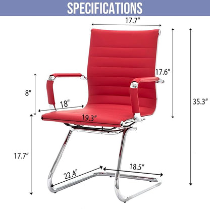 Wahson Office Guest Chairs Set of 10, Leather Reception Chairs, Mid Back Waiting Room Chair, Conference Chairs with Sled Base, Desk Chair No Wheels for Meeting/Lobby/Restroom, Dark Red