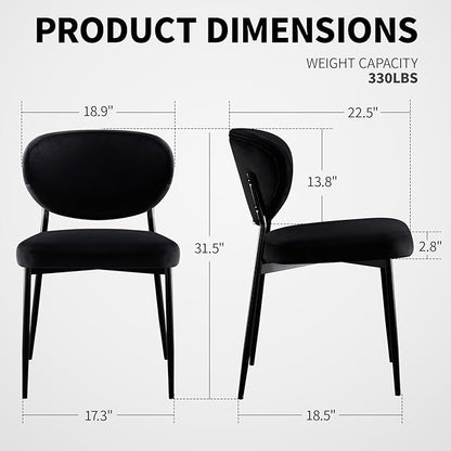Black Dining Chairs Set of 4 Velvet Upholstered Kitchen & Dining Room Chairs Modern Crescent-Shaped Backrest Accent Side Chairs with Swivel Leveling Feet for Restaurant/Dining Table/Home