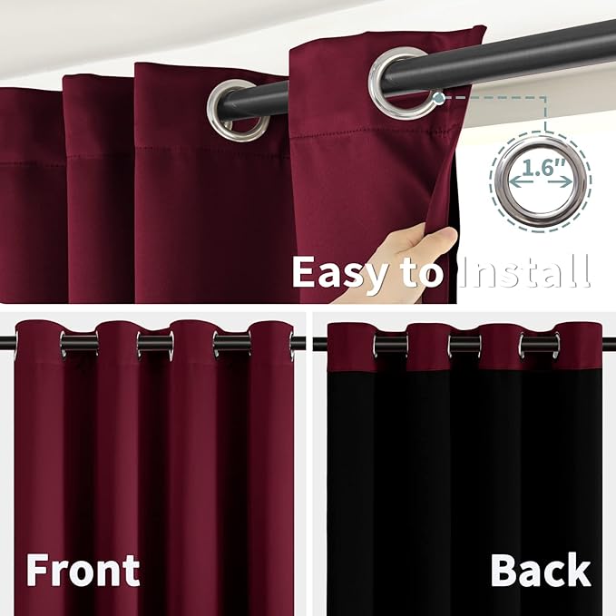BGment Short 100% Blackout Curtains for Bedroom, Thermal Insulated Lined Energy Efficiency Noise Reducing Grommet Curtains 45 Inch Length for Small Window 2 Panels Each 52 Inch Wide, Burgundy Red