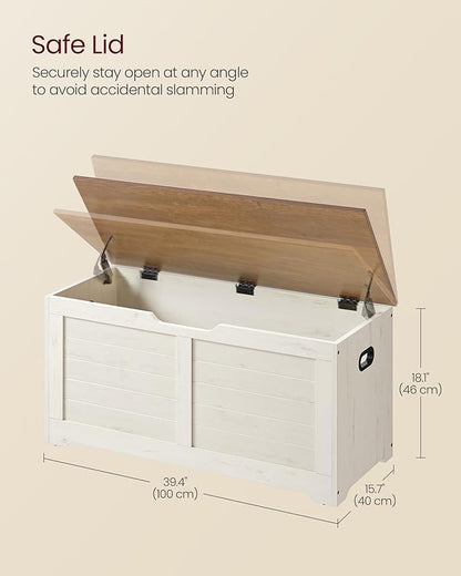 VASAGLE Storage Chest, Storage Bench with 2 Safety Hinges, Farmhouse Style, 15.7 x 39.4 x 18.1 Inches, for Entryway, Bedroom, Living Room, Honey Brown and Rustic White ULSB061WJ02S