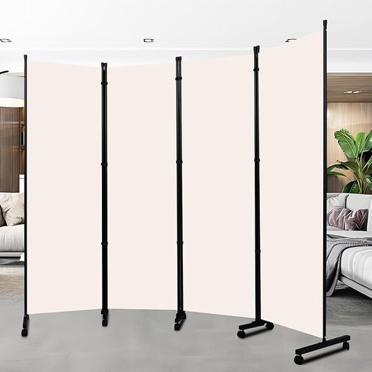 Room Divider Folding Privacy Screens with Wheels, 6FT Tall Divider for Room Separation, Movable Room Partitons and Dividers, Indoor Room Dividers Panel with Fabric (Beige, 4 Panel-88‘’-Wheels)