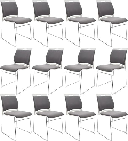 12 Pack Stacking Chairs - 1102LB Capacity Home Office Guest Chair Set With Sled Base, Modern Reception Chair for Kitchen, Waiting Room, Multi-Purpose Use, Break Room, Training, Cafeteria