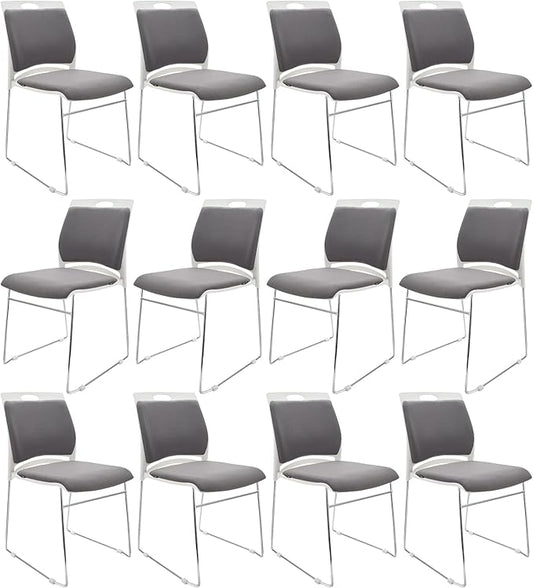 12 Pack Stacking Chairs - 1102LB Capacity Home Office Guest Chair Set With Sled Base, Modern Reception Chair for Kitchen, Waiting Room, Multi-Purpose Use, Break Room, Training, Cafeteria