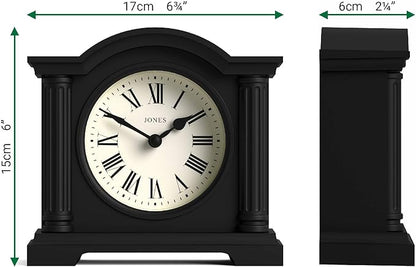 JONES CLOCKS® Kensington Mantel Clock | Classic Arch top Clock | Black | Stylish & Contemporary | Ideal for Desk, Mantelpiece, Bookshelf or Bedside