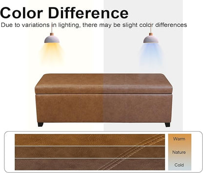 Joveco 47 Inch Storage Ottoman Bench,Tufted Leather Storage Bench with Nailhead Trim for Bedroom (47”,Ochre Yellow)