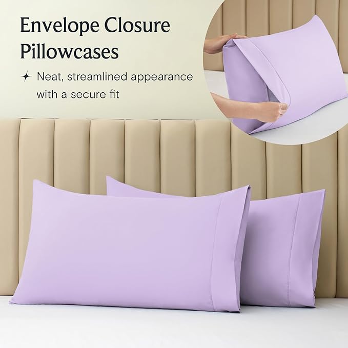 LuxClub 3 PC Twin XL Sheet Set, Deep Pockets Wrinkle Free Cooling Bed Sheets Hotel Bedding for Women, Men, Kids & Teens, Includes 1 Fitted Sheet, 1 Flat Sheet and 1 Pillowcase-Silky Soft Lavender