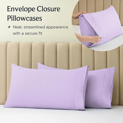LuxClub 3 PC Twin Sheet Set, Deep Pockets Wrinkle Free Cooling Bed Sheets Hotel Bedding for Women, Men, Kids & Teens, Includes 1 Fitted Sheet, 1 Flat Sheet and 1 Pillowcase-Silky Soft Lavender