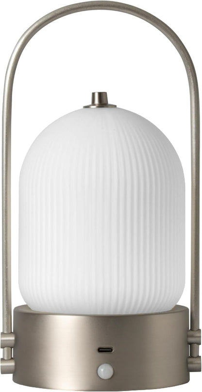 Aisilan Modern Milk Glass Table Lamp with Touch Control, Motion Sensor Table Lamp Dimmable LED Bedside Nightstand Lights, Rechargeable Desk Lamp for Bedroom Living Room Gift, Brushed Nickel, 3W CCT