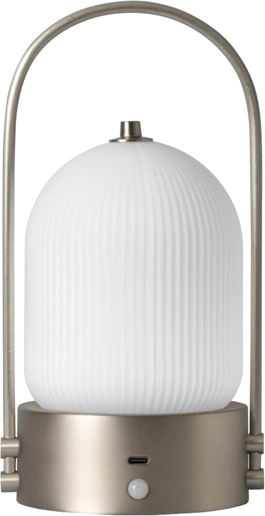 Aisilan Modern Milk Glass Table Lamp with Touch Control, Motion Sensor Table Lamp Dimmable LED Bedside Nightstand Lights, Rechargeable Desk Lamp for Bedroom Living Room Gift, Brushed Nickel, 3W CCT