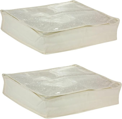 Household Essentials Lightweight Canvas Sweater Bag 2 Pack, Durable Canvas with Clear PEVA Top, 3-Sided Zipper, Perfect Fit for Shelving or Under the Bed