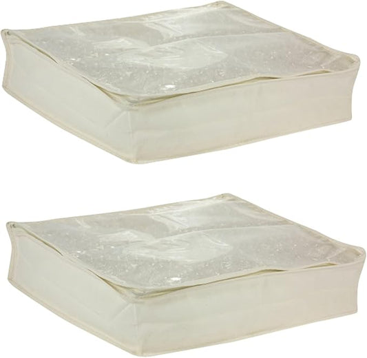 Household Essentials Lightweight Canvas Sweater Bag 2 Pack, Durable Canvas with Clear PEVA Top, 3-Sided Zipper, Perfect Fit for Shelving or Under the Bed